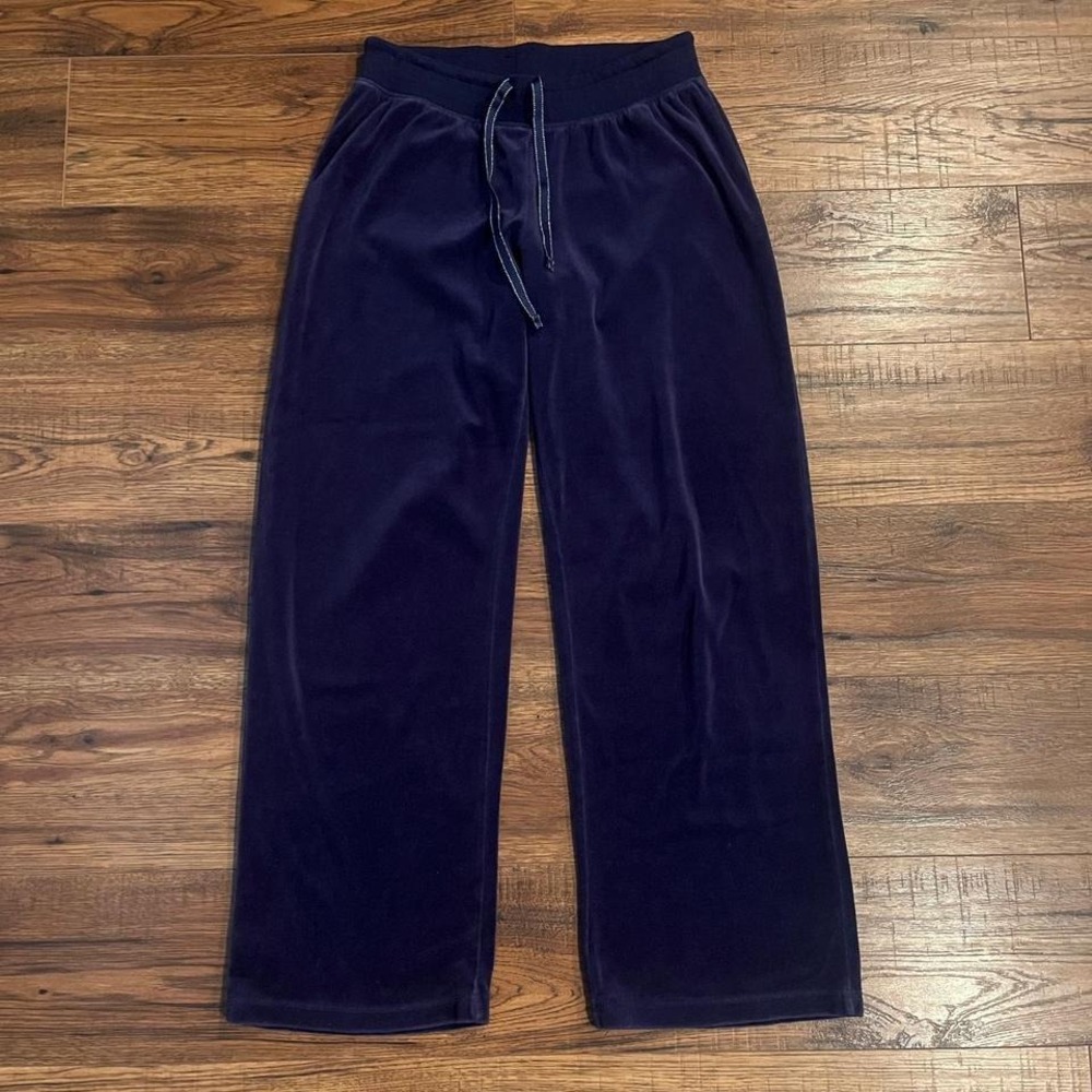 Y2K Blue Soft Velour Wide Leg Pants Women M‎ Loungewear Casual Elastic Waist